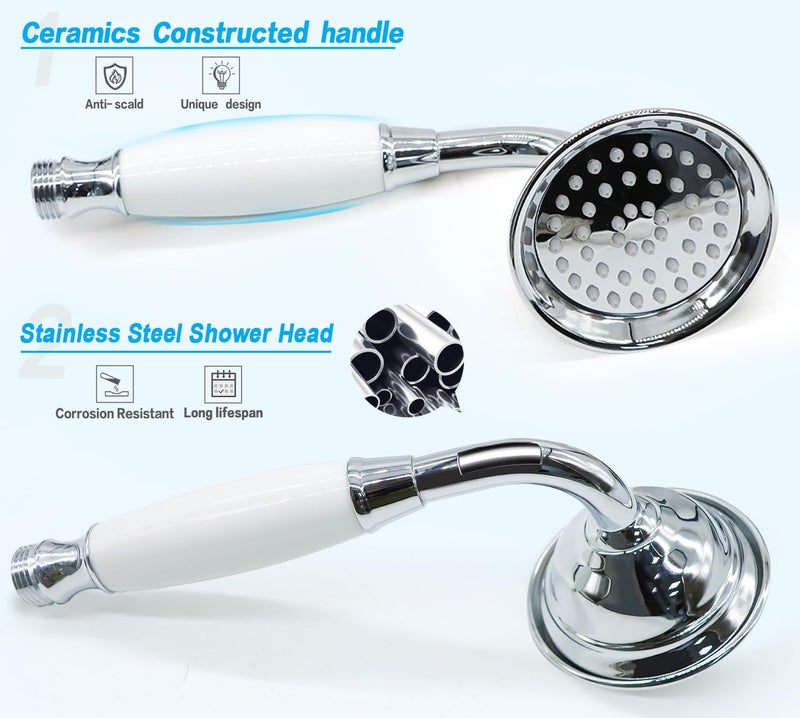 ENGA Vintage Hand-held Shower Rain Sprayer Telephone Shaped Ceramic Shower Head with 59 Inch Hose for Bathroom (Chrome Finish) - Image 4